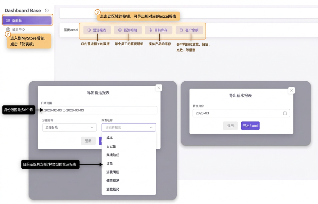 eHairPOS 美发 POS 系统|【MyStore后台】想要营运相关的数据明细,请问该去哪里导出excel的数据 【MyStore后台】想要营运相关的数据明细,请问该去哪里导出excel的数据