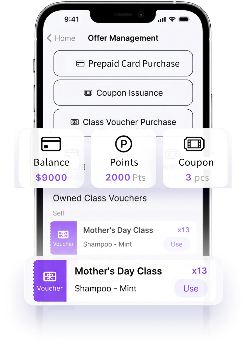 eHairPOS salon POS system — Member wallet — Higher retention and repeat visits eHairPOS salon POS system — Member wallet — in-app screenshot: Higher retention and repeat visits