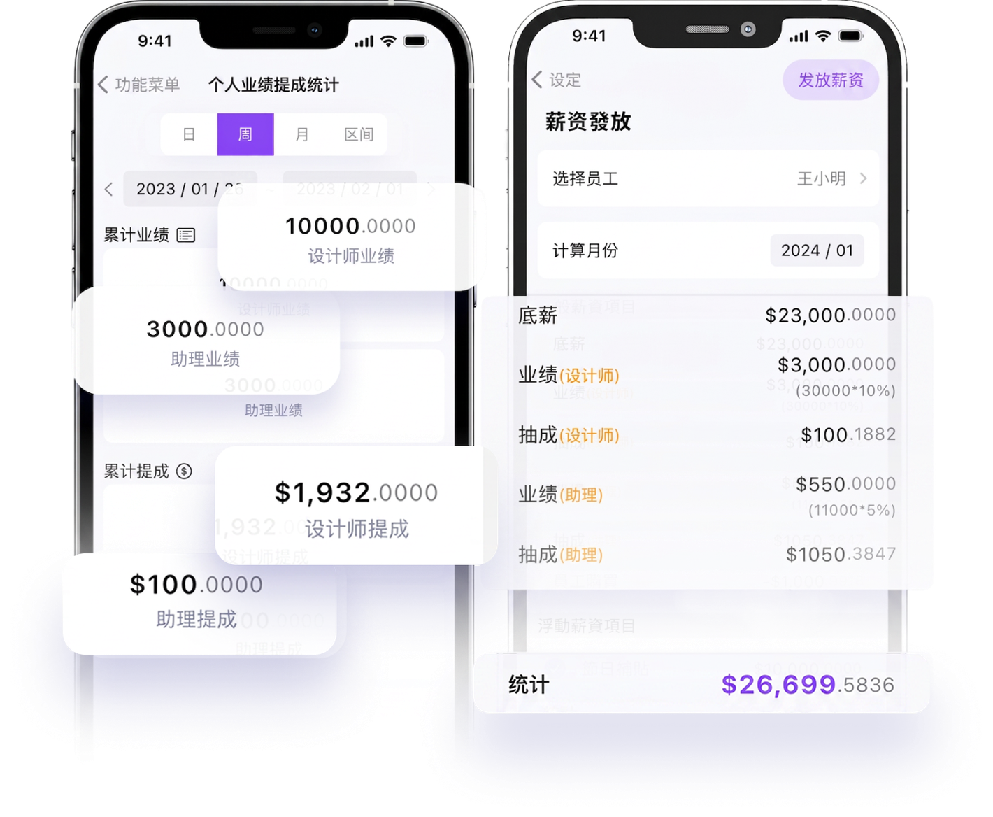 eHairPOS 美发 POS 系统 — 业绩与薪资｜App 实际操作画面：精准公平的员工激励机制