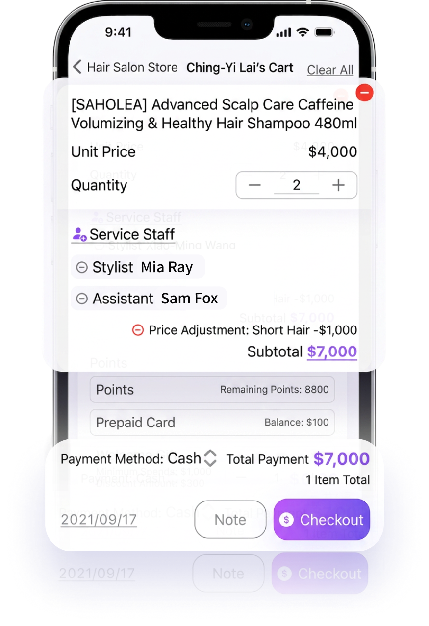 eHairPOS salon POS system — Checkout system — Faster service and settlement eHairPOS salon POS system — Checkout system — in-app screenshot: Faster service and settlement