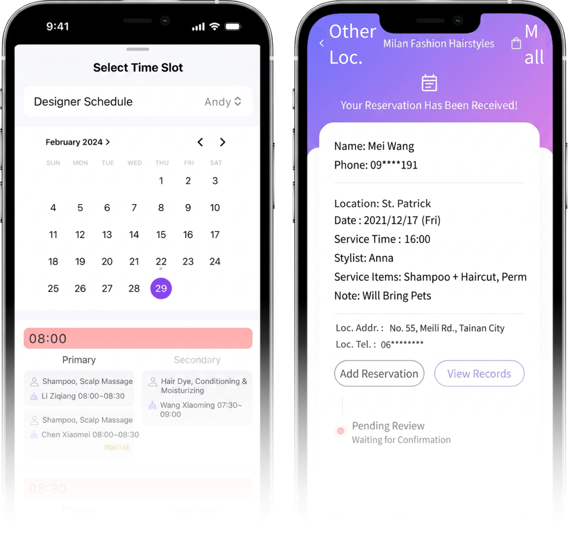 eHairPOS salon POS system — Booking management — 24/7 online booking that lifts the client experience eHairPOS salon POS system — Booking management — in-app screenshot: 24/7 online booking that lifts the client experience